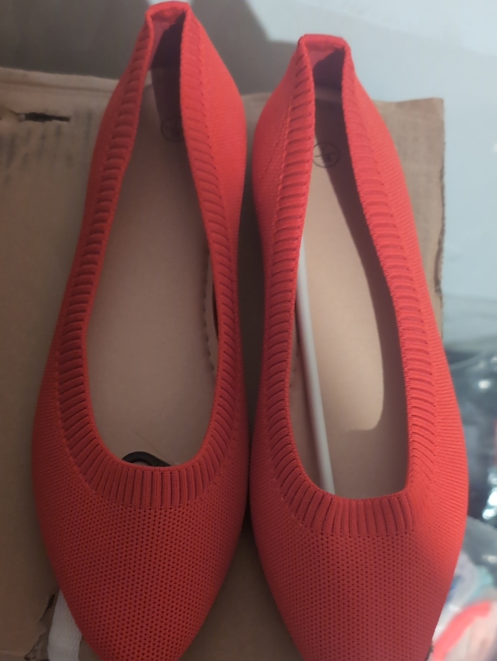 Pointed Toe Knit Ballet Flat - Red